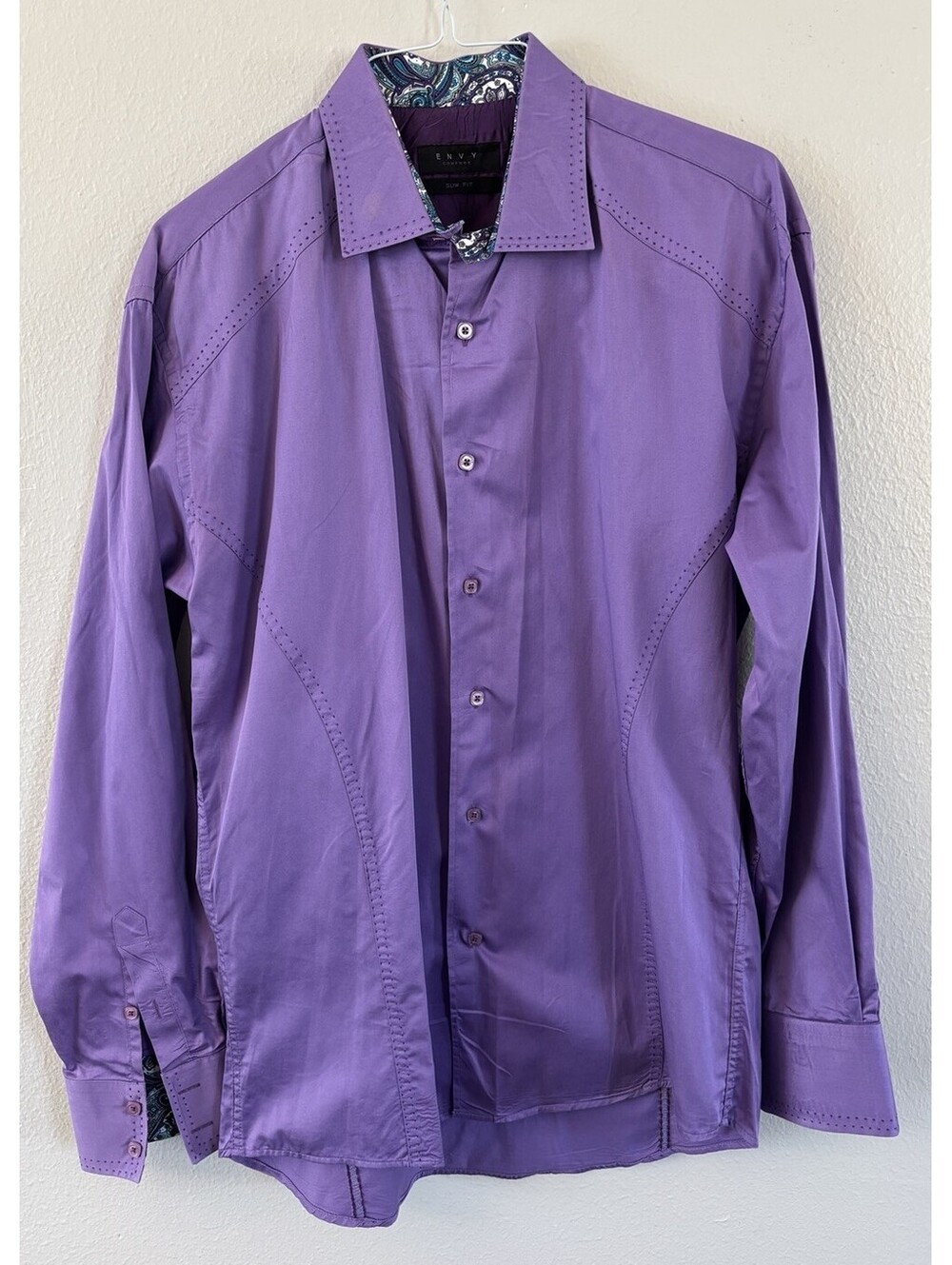 Envy Couture Slim Fit Purple Long Sleeve Saten Dress Shirt Men’s Size Medium
